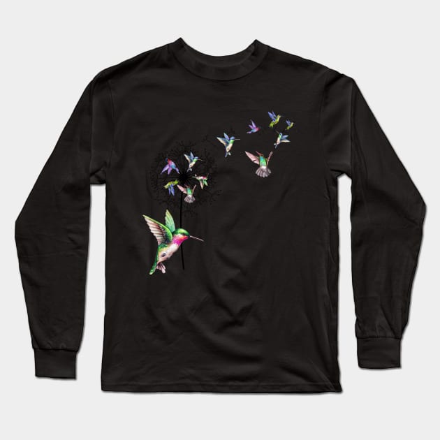 Hummingbird Dandelion Long Sleeve T-Shirt by ROMANSAVINRST